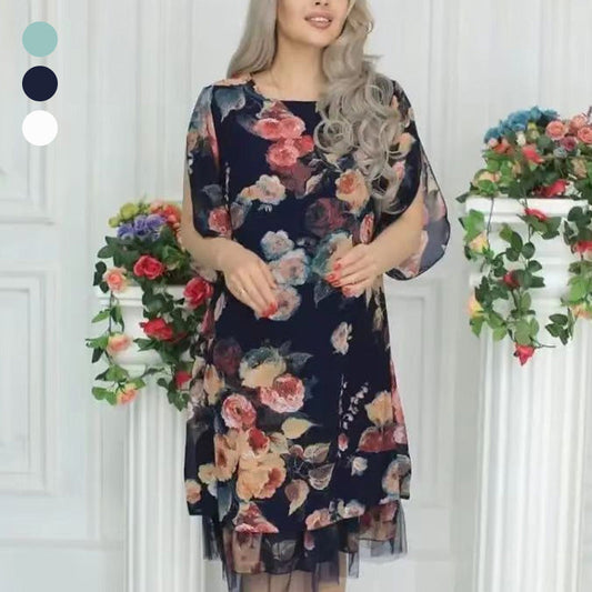 🌸2025 NOWOŚĆ! ELEGANCKA LUŹNA SUKIENKA DAMSKA Z NADRUKIEM W RÓŻE【S-4XL】