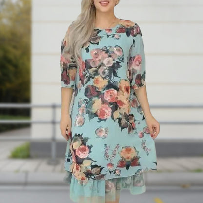 🌸2025 NOWOŚĆ! ELEGANCKA LUŹNA SUKIENKA DAMSKA Z NADRUKIEM W RÓŻE【S-4XL】