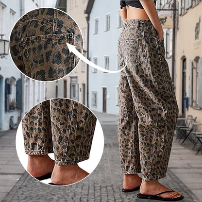 🐆👖Casualowe luźne spodnie w panterkę z kieszeniami